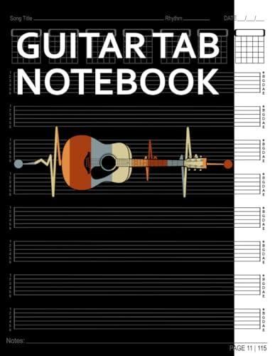 Guitar Tab Notebook: Heartbeat Retro Vintage Blank 6 String Guitar Tablature for Guitarists. 100+ Pages Manuscript Tab Music Sheets Journal