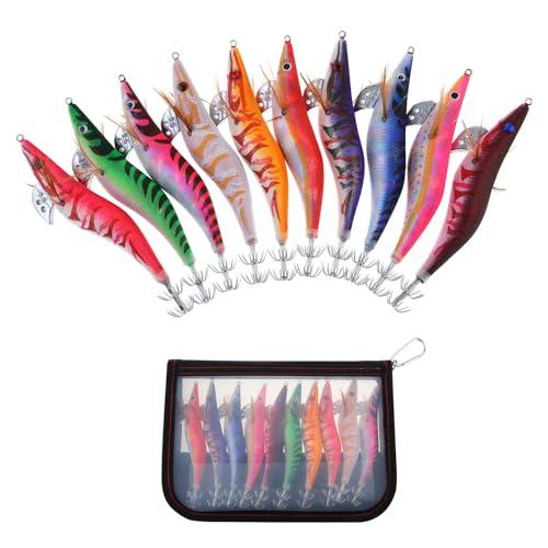 OriGlam 10 pezzi gamberetti illuminati calamaro Jig pesca di mare, calamaro polpo gamberetti esche (13.5cm 19g)