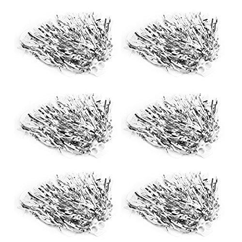 BORDSTRACT Pompon da Cheerleader, 6 Pezzi, 7 Colori, Lamina Metallica, per Ragazze, Bambini, Danza, Eventi Sportivi, tifo, Festa, (Argento)