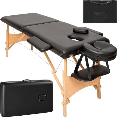 TecTake® Lettino Massaggi Portatile 2 Zone, Pieghevole, Poggiatesta Rimovibile, Rivestimento Idrorepellente, Bracciolo Comodo, Pulizia Igienica Facile, Estetista, Max 210x95x84cm, Peso 14kg - Nero