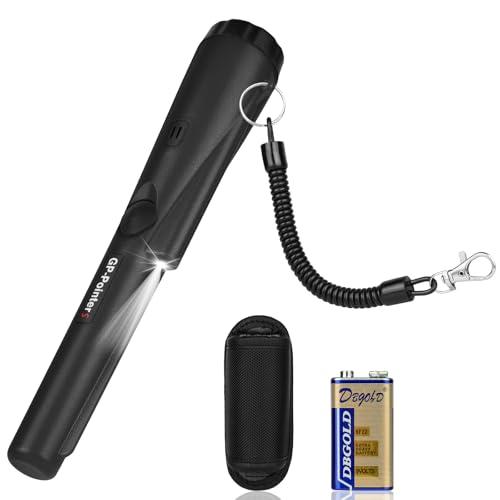 Flintronic Metal Detector, Impermeabile IP66, Detector Portatile a Scansione a 360°, con Luce LED e Batteria 9V, Indicatore LED Integrato e Luce di Allarme, per Caccia di Oro Tesoro -Nero