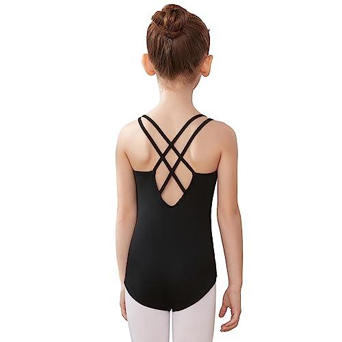 HIPPOSEUS Ragazze Body da Danza Bambina Senza Manica Cinghie di Spaghetti Body da Balletto Ginnastica Bodysuit, LYSL02-Nero，10-11anni