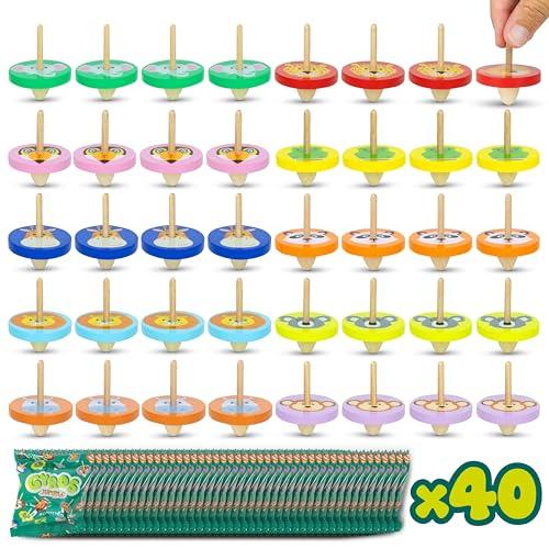 Trottola Bambini Legno Pack 40 Animali Giungla - BONNYCO | Trottole Gadget Compleanno Bambini, Mini Giochi Regalini Fine Festa Compleanno, Regalino Fine Festa Dopo Invitati, Pensierini Giochini Scuola