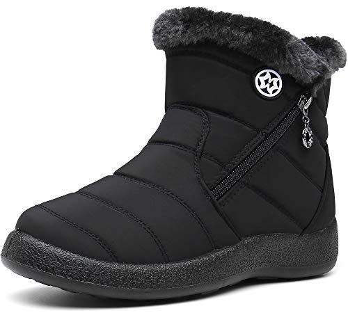 Gaatpot Stivali Donna Stivaletti Invernali Scarpe Cotone Outdoor Stivali da Neve Caldo Peluche Nero 38 EU