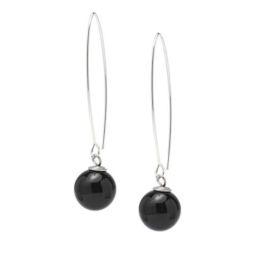Orecchini Pendenti in Argento Sterling con Pietre Naturali Fatte a Mano per Donna - Orecchini con Perle a Sfera da 12mm per Ragazze (Agata Nera)
