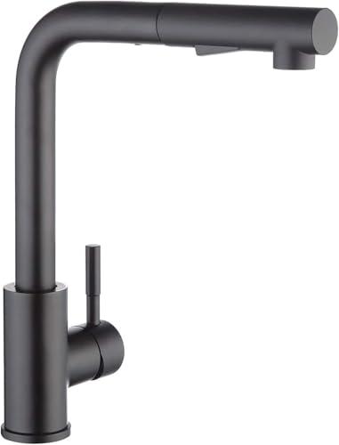 CECIPA Rubinetto Lavello Cucina Nero con 2 Modalità, Miscelatore Cucina con Doccetta Estraibile, Rubinetto con Beccuccio Girevole a 360°, Acqua Calda e Fredda, Acciaio Inox 304 (Nero)