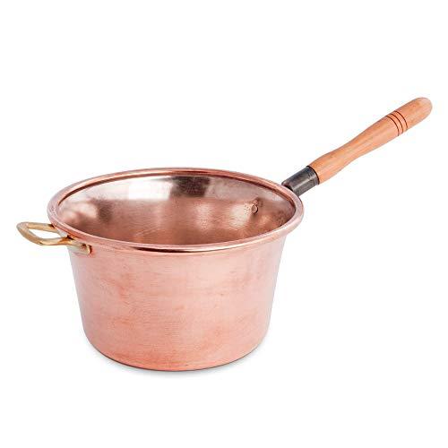 Paiolo in Rame martellato a mano sul fondo con Manico in Legno