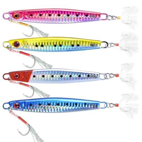 Profondo Affondamento Mare Esche da Pesca, WASAGA 4pz 60g/80g/100g/120g/150g/180g Metallo duro Mare Spinner Pesce Esca per Tonno Salmone Cernia & Jigging Lure