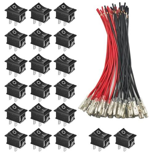 GTIWUNG 20 Pezzi Mini Interruttore a Bilanciere con Cavo da 15cm, 2 Pin SPST Mini Interruttore Barca Nero,Auto Interrutore Quadrato Per Auto Barca,Elettrodomestici 10A/125V, 6A/250V