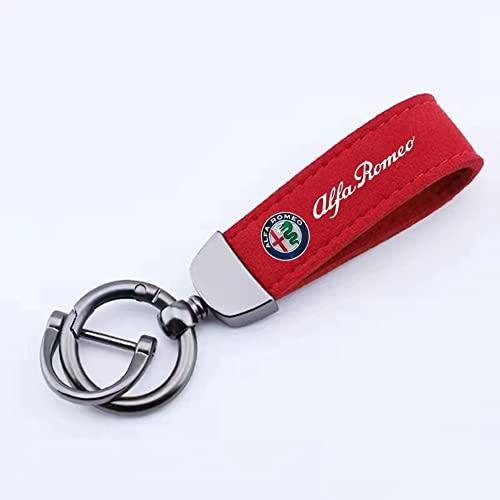 Auto Portachiavi Pelle Scamosciata, per Alfa Romeo Stelvio 4C Mito Giulietta Anelli Rotanti Ferro Cavallo Portachiavi Ricambi Accessori,Red Style-a