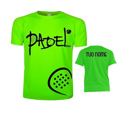 Vestipassioni Maglietta Padel Uomo Personalizzabile Traspirante e Leggera, Maglia Tecnica per Allenamenti e Gare, Accessori Padel Uomo, Regalo Perfetto per Appassionati di Padel [L, Verde Fluo]