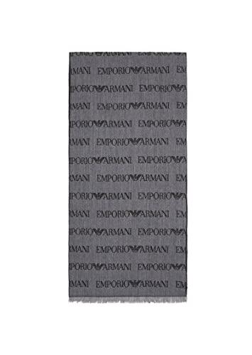 Emporio Armani Sciarpa lettering jacquard all over - 625060 CC786 00041 Grey - cm. 185 x 43 Orlo sfrangiato