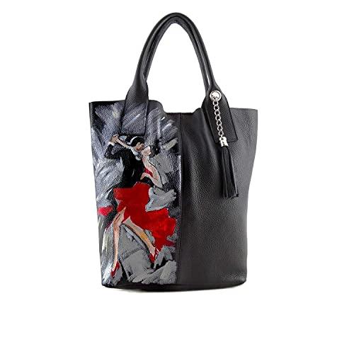 Borsa in pelle dipinta a mano - TANGO - Borse Donna, Borse a Spalla, Vera Pelle, Made in Italy, in Pelle Dipinta, Shopper e Borse, Lavorazione Artigianale