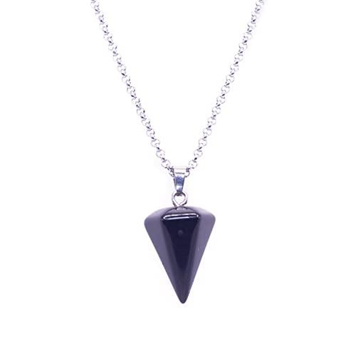 NILUXE DESIGN - Pendente Pendolo Pietra Naturale Catena In Acciaio Inossidabile – Collana Pendolo Pietra Energetica Pietra Semipreziosa Pietra Curativa – Pendente Punta Pietra (Ossidiana nera)
