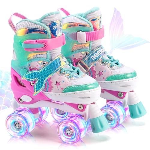 NEMONE Sirenetta Pattini a Rotelle Bambina Regolabili 8 Ruote Illumina LED Pattini a Rotelle per Bambino Bambini Regalo Indoor Outdoor