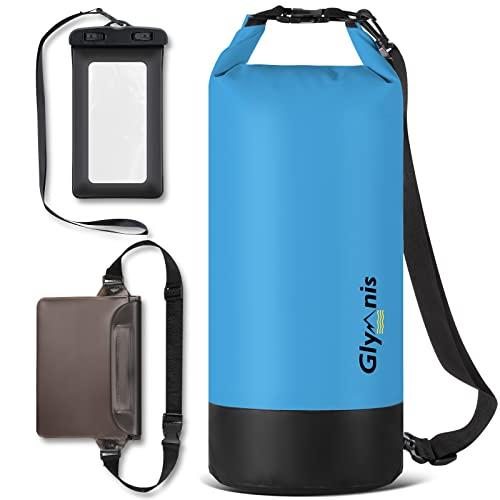 Glymnis Borsa Impermeabile 5L 10L 20L Dry Bag Sacco Impermeabile con Tracolla Regolabile, Include Custodia Impermeabile per Cellulare, Ideale per Barca, Pesca, Rafting, Nuoto
