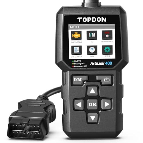 TOPDON Lettore di codici OBD2 AL400, 10 funzioni OBD2, spia del motore del controllo, test delle emissioni, test del sensore O2, EVAP, aggiornamento gratuito a vita