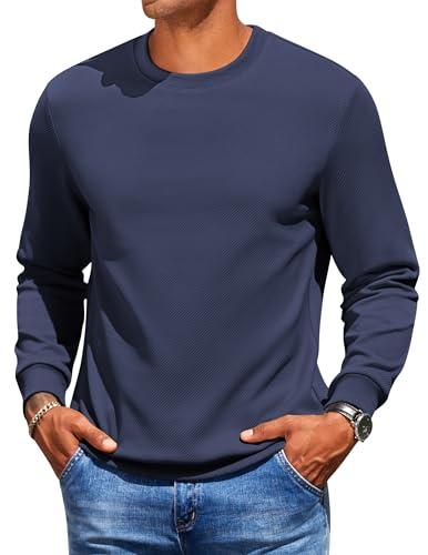 COOFANDY Felpa Uomo Manica Lunga Pullover con Collo Tondo A Coste Camicia Manica Lunga Abbigliamento da Lavoro Pullover Monocolore Felpa Uomo Tempo Libero Blu Viola L