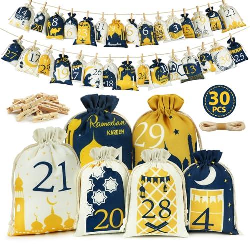 Calendario Ramadan 2026,30 calendari Ramadan da riempire in tessuto, 2 misure, sacchetti per calendario dell'avvento Ramazan per bambini,decorazione Ramadan,riempito con calendario Eid Mubarak