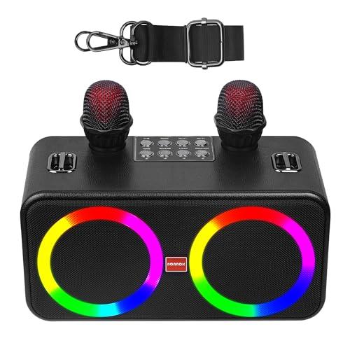 BONAOK Macchina Karaoke Portatile, Sistema Karaoke Bluetooth con 2 Microfoni, Macchina Ricaricabile per Feste, Karaoke, Scatola per Karaoke Musicale con Effetto Luce T30