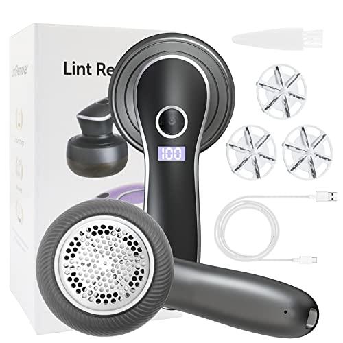 Levapelucchi Elettrico, leva pelucchi elettronico, Ricaricabile USB Togli Pelucchi Elettrico per Abiti, 2000 MAh/Display LED/3velocità Regolabili/Taglia Pelucchi a 6 Lame per vari Tessuti - Nero