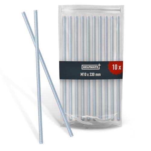 HELPMATE - Asta filettata M10 x 330 mm in acciaio zincato - Set da 10 pezzi di barra con filettatura metrica integrale - Perno filettato con classe di resistenza 4,8, DIN 976