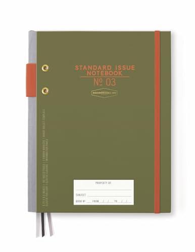 Designworks Ink Standard Issue - Agenda n. 3, con 192 pagine a righe, chiusura elastica, portapenne e 3 segnalibri, per lavoro, scrittura, diario, 17 x 21,6 cm, colore: verde militare e peperoncino