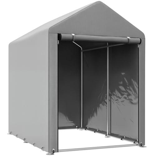 Outsunny Garage Moto per Esterno Portaoggetti Anti UV con Ingresso a Zip, Tenda Garage per Biciclette e Attrezzi in Metallo Zincato e Tessuto PE, 120x179x165 cm, Grigio Chiaro