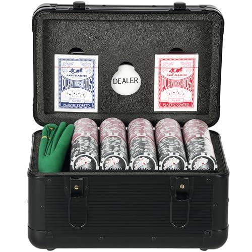 SPORTNOW Set da Poker con 600 Fiches per Texas Holdem, Set da Casinò con Valigetta da Poker in ABS, 2 Mazzi di Carte da Gioco, Vassoio per Fiches, Tappetino e Dealer per 12 Giocatori, Nero