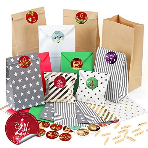 Sprinlot Calendario dell'Avvento da Riempire, 26 Sacchetti Calendario Avvento con Adesivi Numerici, Calendario dell'Avvento Fai da Te, Calendario avvento Sacchetto Regalo di Natale