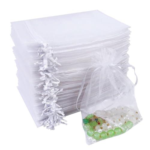 Quelcc 100 sacchetti in organza, 10 x 15 cm, bianco, sacchetto regalo per gioielli, sacchetto lavanda, favore matrimonio, per Natale, compleanno, festa (bianco)