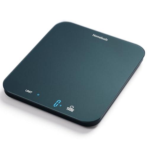 Homebuds Bilancia Cucina Digitale, Bilancia da Cucina 15kg, Pesa Grammi e Once con Precisione di 1g/0,1oz per Cuocere e Cucinare, Display LED, 3*AAA Batterie Incluse, Vetro Temperato, Blu