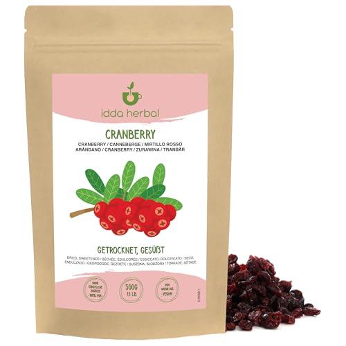 IDDA Herbal Mirtilli Rossi Secchi 500g, Mirtilli Rossi Essiccati, Dolcificati con Succo di Frutta