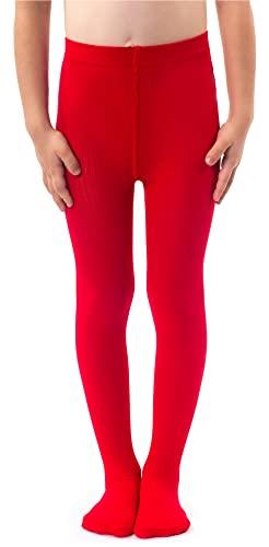 NOQ Collant per ragazze in maglia tinta unita Calze bambini opache calde per la scuola Spettacolo di danza classica Nursery, Rosso 146/152 cm