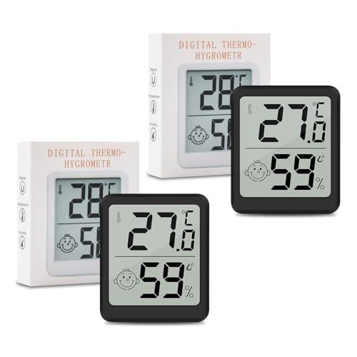 Wepai Termometro Ambiente Interno,2 Pezzi LCD Mini Igrometro Digitale Professionale,Rilevatore Misuratore di Umidità e Temperatura Igrometro Termometro Interni con Supporto In Metallo per Case,Nero