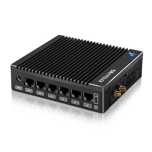Sharevdi Dispositivo Micro Firewall senza ventola In-tel N3700 Quad Core, Mini PC 4 porte In-tel 2,5 GbE i225 Gigabit NIC Mini Computer Desktop, AES-NI, USB3.0/HDMI/VGA/WiFi (8 G 128 G/6LAN)