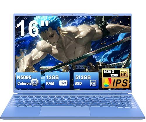 NOTODD PC Portatile Win11 Laptop 12GB 512GB 1TB SSD Espansione, Notebook 16 Pollici Celeron N5095 (fino a 2.9Ghz) 丨Ventola di Raffreddamento丨5G WIFI丨1920 * 1200 2K Schermo Doppio- Blu