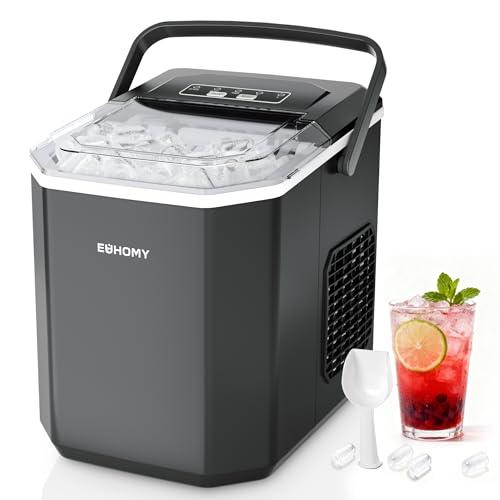 EUHOMY Macchina del Ghiaccio Casa: 9 Cubetti in 6 Minuti, Macchina per il Ghiaccio Autopulente, 12KG/24H, 2 Dimensioni di Ghiaccio, con Maniglia/Paletta/Cestello, Nero