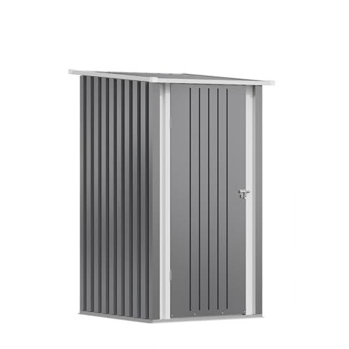 Devoko Casetta per attrezzi in metallo, 96 x 98 x 160 cm, con tetto spiovente, forte e antiruggine, con guanti da lavoro, porta girevole bloccabile, piccola casetta da giardino in acciaio per cortile