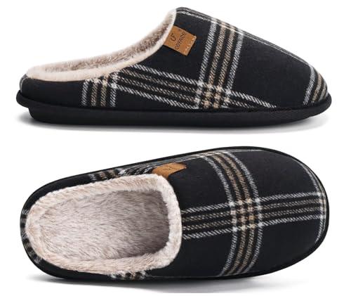 COFACE Pantofole da Uomo Invernali Plaid, Comoda Memory Foam Calde Scarpe da Casa in Lana con Suola Antiscivolo Taglia 44
