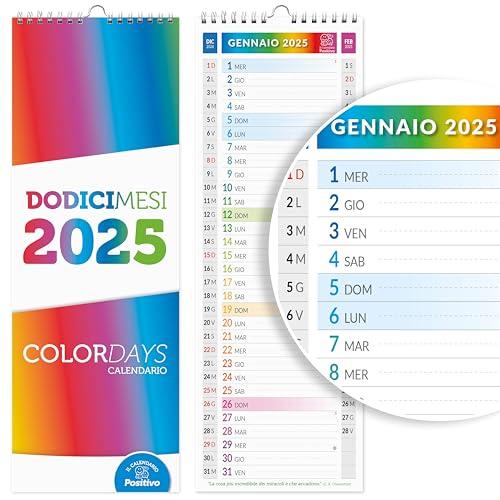 Calendario 2025 da Muro Olandese SLIM COLOR | Stretto, occupa poco spazio - In Carta NON Patinata ideale per segnare Appuntamenti ed Impegni | Dimensioni 15x42 | 16 facciate | Positivo