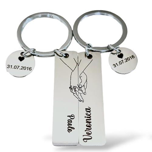 Vero Bijoux Italia - Coppia di portachiavi con Nome inciso - Regalo San Valentino - 2 Portachiavi
