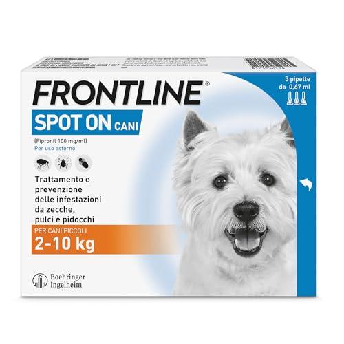 FRONTLINE Spot On, 3 Pipette, Cane Taglia S, 2-10 Kg, Antiparassitario per Cani e Cuccioli di Lunga Durata, Protegge da Zecche, Pulci e Pidocchi, Antipulci in Confezione da 3 Pipette