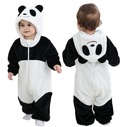 Doladola Unisex Bambino Inverno Pagliaccetto Dinosauro Dalmatians Cucire Animale Stile Flanella Cosplay Halloween Costume Attrezzatura (panda, 24-30 Mesi)