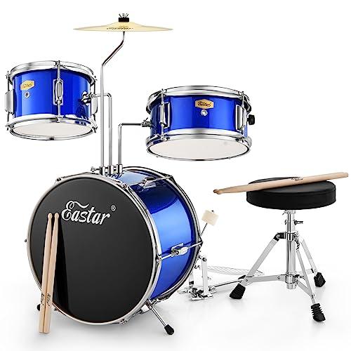 Eastar Batteria per Bambini per età 3-10 Anni, Junior Drum Set con Rullante, Tom, Grancassa, Pedale Grancassa (Specchio Blu)