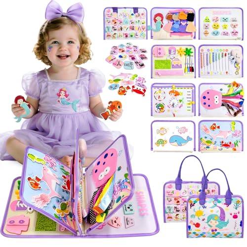Sumtoco Busy Board, Montessori 2 Anni, Giochi Bambini 2 Anni, Libro Montessori Interattivo, Pannello Sensoriale Bambina, Giochi da Viaggio, Libri Sensoriali, Regalo Bambina 3 Anni, Libri per Bambini