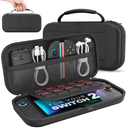 MoKo Custodia per Nintendo Switch 2 2025, Custodia da Viaggio Rigida Protettiva Portatile per Switch 2 Console Accessori, Cover di Grande Capacità con 10 Slot per Cartucce e Tasche, Nero