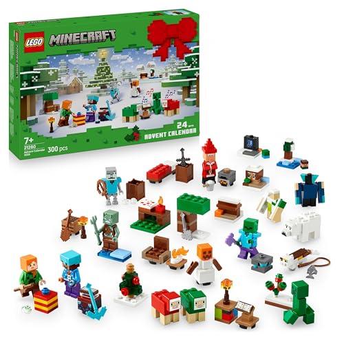 LEGO Minecraft Calendario dell'Avvento 2025 per Bambini e Bambine da 7 Anni - Gioco per il Conto alla Rovescia di Natale con 24 Sorprese come Minifigure e Mini Costruzioni - Regalo per Gamer - 21280