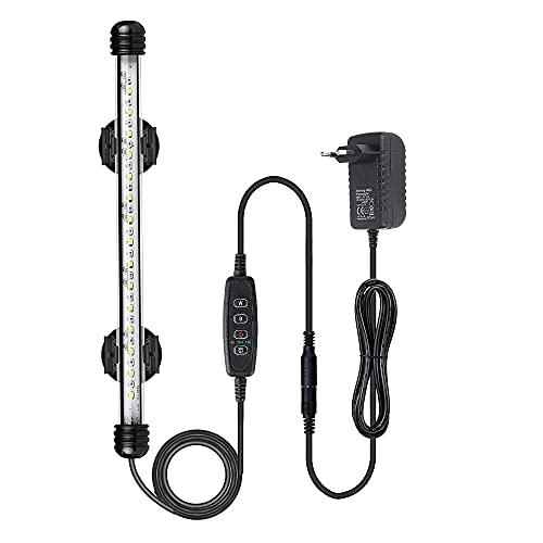 VARMHUS LED Acquario con Timer,Lampada Acquario con 3 modalità di luce dimmebili,10 livelli di luminosità,Luce Acquario Impermeabile,Aquarium Light per Piante Acquatiche (Blu+Bianco 28cm)