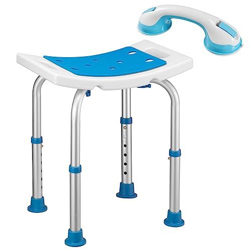 Bakaji Sgabello Bagno in Alluminio Altezza Regolabile Sedile Doccia Sedia Vasca Ausilio per Anziani, Piedini in gomma Antiscivolo, portata fino a 150 Kg, (Rettangolare con maniglia ausiliare)